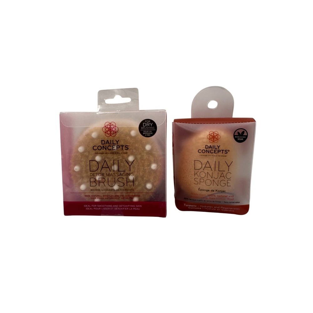 Daily Concepts Detox Massage Brush Konjac Sponge Set For Smoothing‎ Hydrating